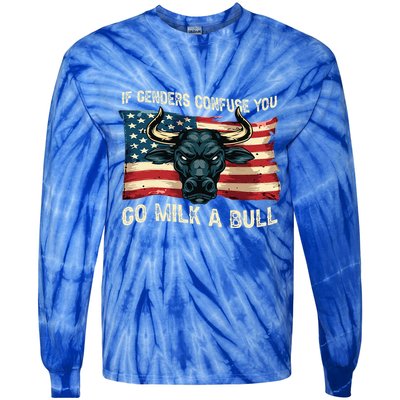 If Genders Confuse You Go Milk A Bull Tie-Dye Long Sleeve Shirt
