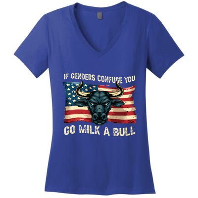 If Genders Confuse You Go Milk A Bull Women's V-Neck T-Shirt