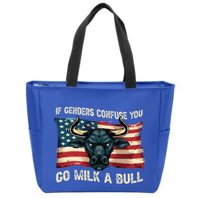If Genders Confuse You Go Milk A Bull Zip Tote Bag