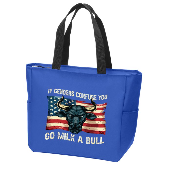 If Genders Confuse You Go Milk A Bull Zip Tote Bag