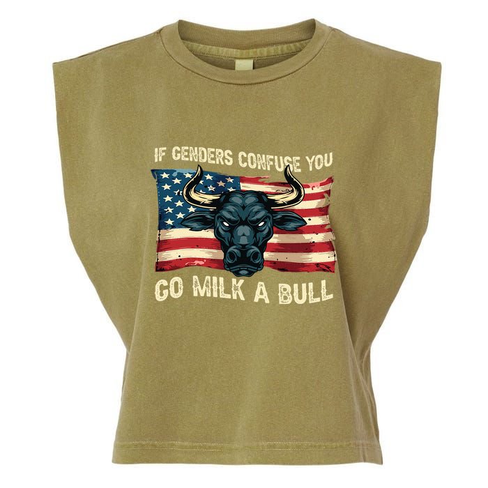 If Genders Confuse You Go Milk A Bull Garment-Dyed Women's Muscle Tee