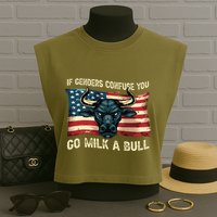 If Genders Confuse You Go Milk A Bull Garment-Dyed Women's Muscle Tee