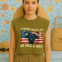 If Genders Confuse You Go Milk A Bull Garment-Dyed Women's Muscle Tee