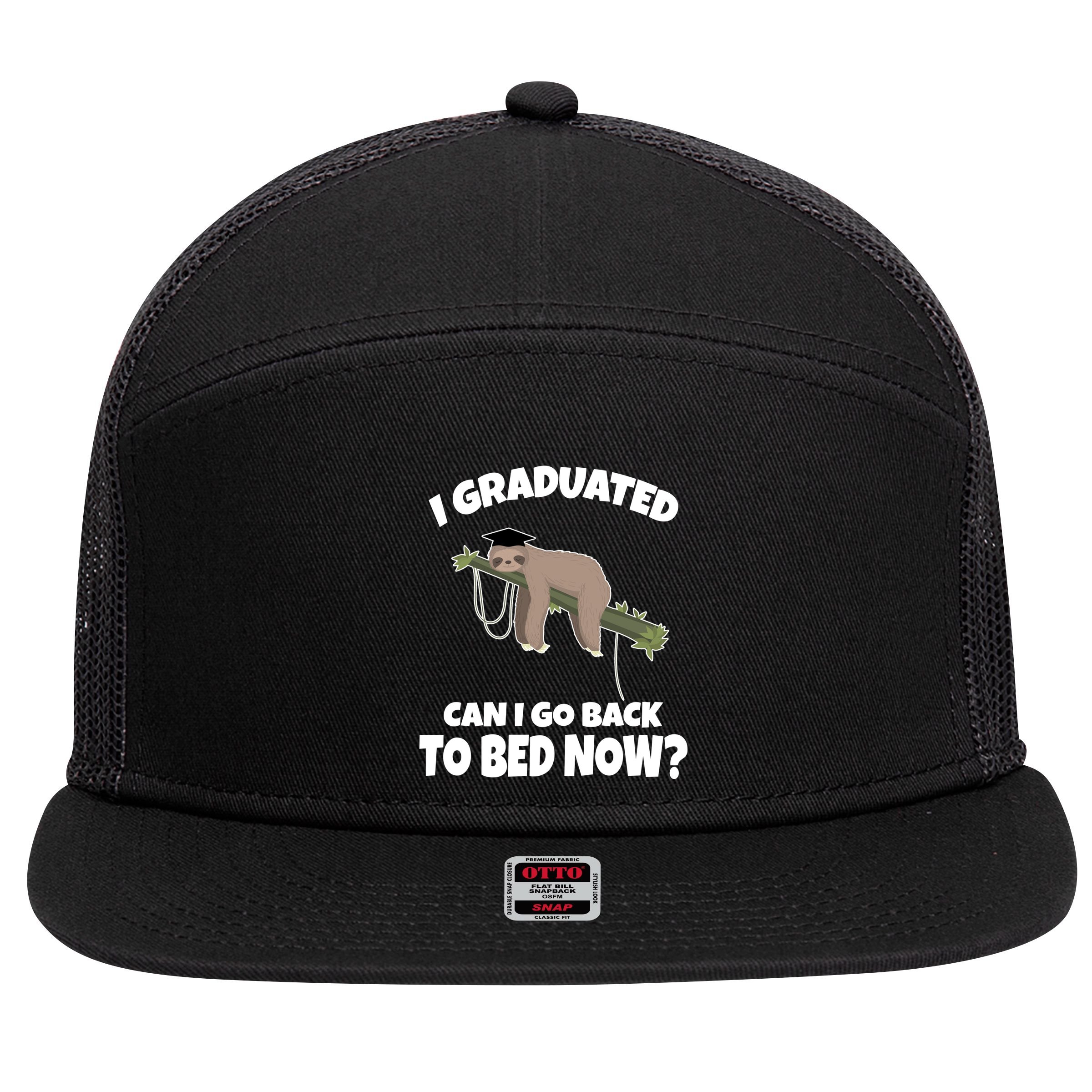 I Graduated Can I Go Back To Bed Now Sloth 7 Panel Mesh Trucker Snapback Hat