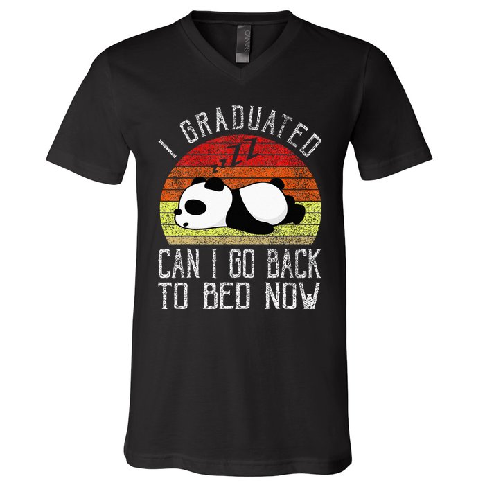 I Graduated Can I Go Back To Bed Now Cute Panda Sleeping V-Neck T-Shirt