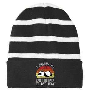 I Graduated Can I Go Back To Bed Now Cute Panda Sleeping Striped Beanie with Solid Band