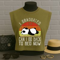 I Graduated Can I Go Back To Bed Now Cute Panda Sleeping Garment-Dyed Women's Muscle Tee