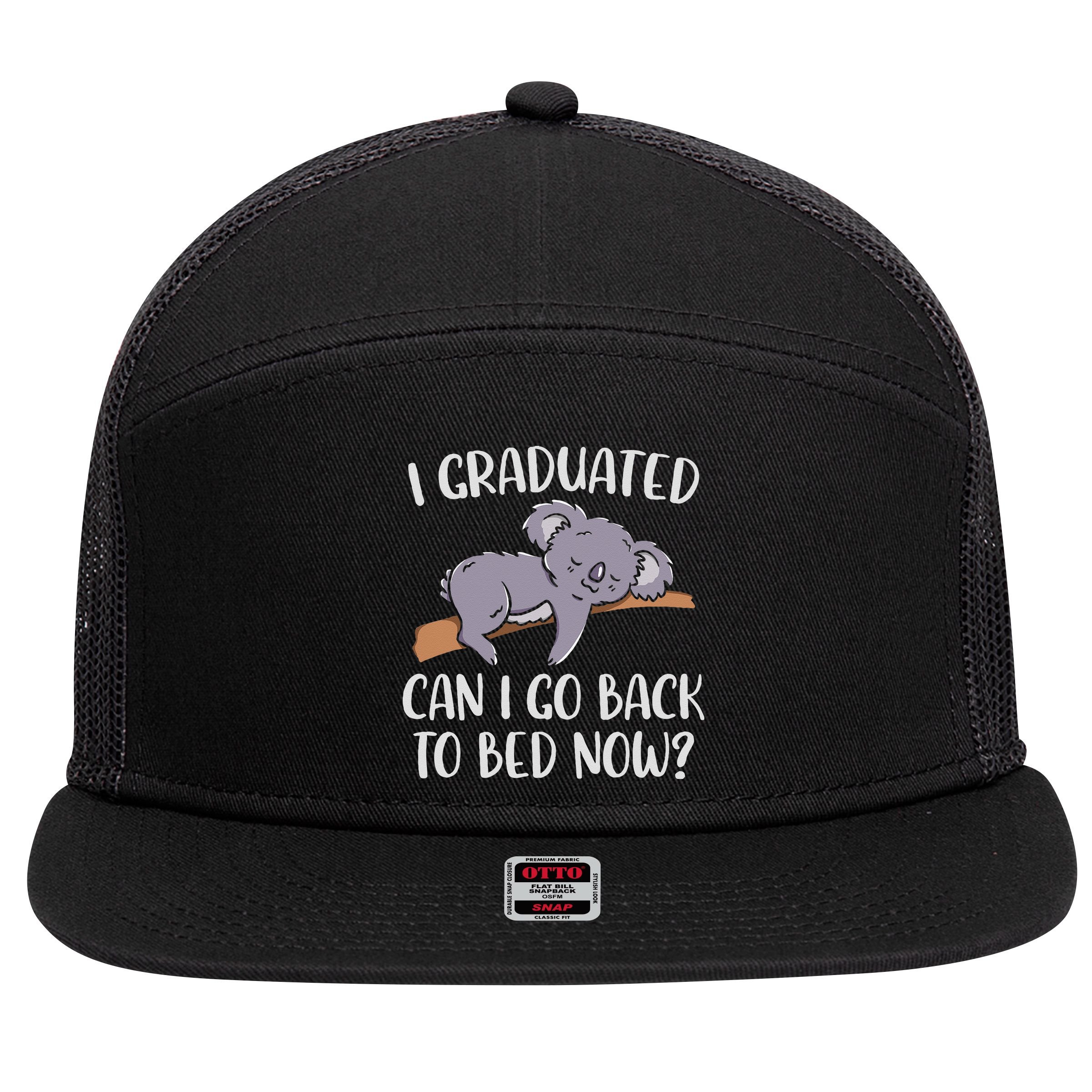 I Graduated Can I Go Back To Bed Now Koala Bear Graduation 7 Panel Mesh Trucker Snapback Hat