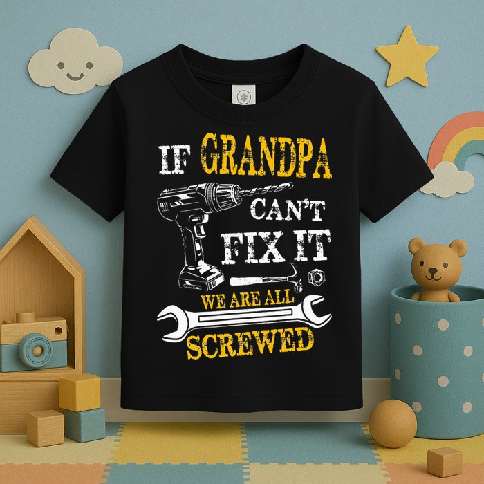If Grandpa Cant Fix It Were All Screwed Fathers Day Funny Toddler T-Shirt