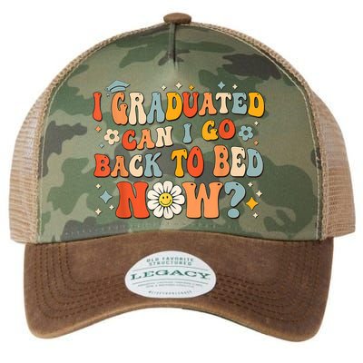 I Graduated Can I Go Back To Bed Now Funny Graduation Groovy Legacy Tie Dye Trucker Hat