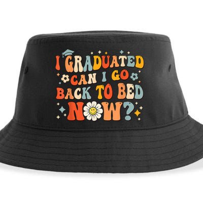I Graduated Can I Go Back To Bed Now Funny Graduation Groovy Sustainable Bucket Hat