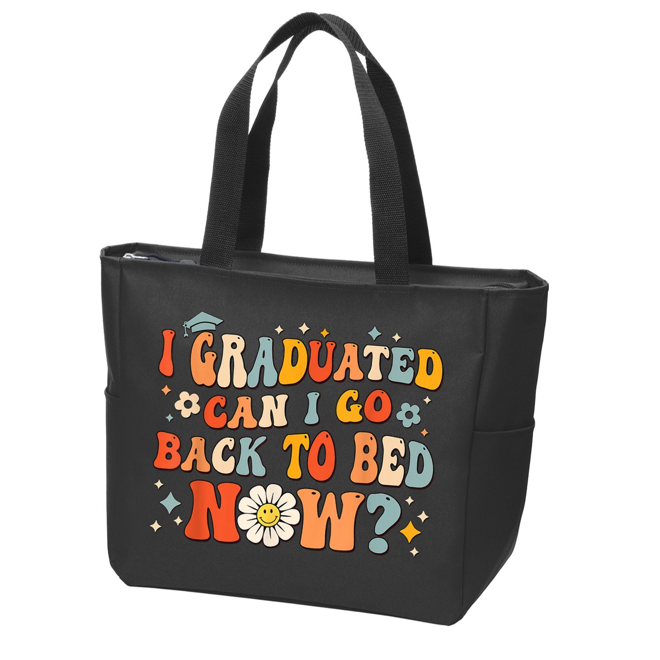 I Graduated Can I Go Back To Bed Now Funny Graduation Groovy Zip Tote Bag