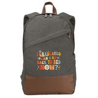 I Graduated Can I Go Back To Bed Now Funny Graduation Groovy Cotton Canvas Backpack