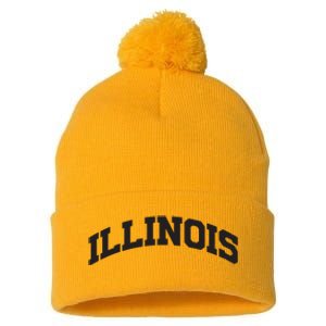 Illinois Gift College University Text Sports Design Pom Pom 12in Knit Beanie