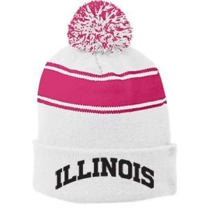 Illinois Gift College University Text Sports Design Stripe Pom Pom Beanie