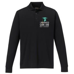 I Graduated Can I Go Back To Bed Now Funny Graduation Performance Long Sleeve Polo