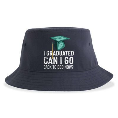 I Graduated Can I Go Back To Bed Now Funny Graduation Sustainable Bucket Hat