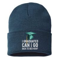 I Graduated Can I Go Back To Bed Now Funny Graduation Sustainable Knit Beanie