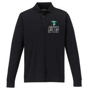 I Graduated Can I Go Back To Bed Now Funny Graduation Performance Long Sleeve Polo