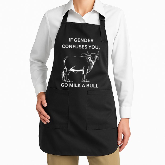 If Genders Confuse You Go Milk A Bull Lgbt Message Full-Length Apron With Pockets