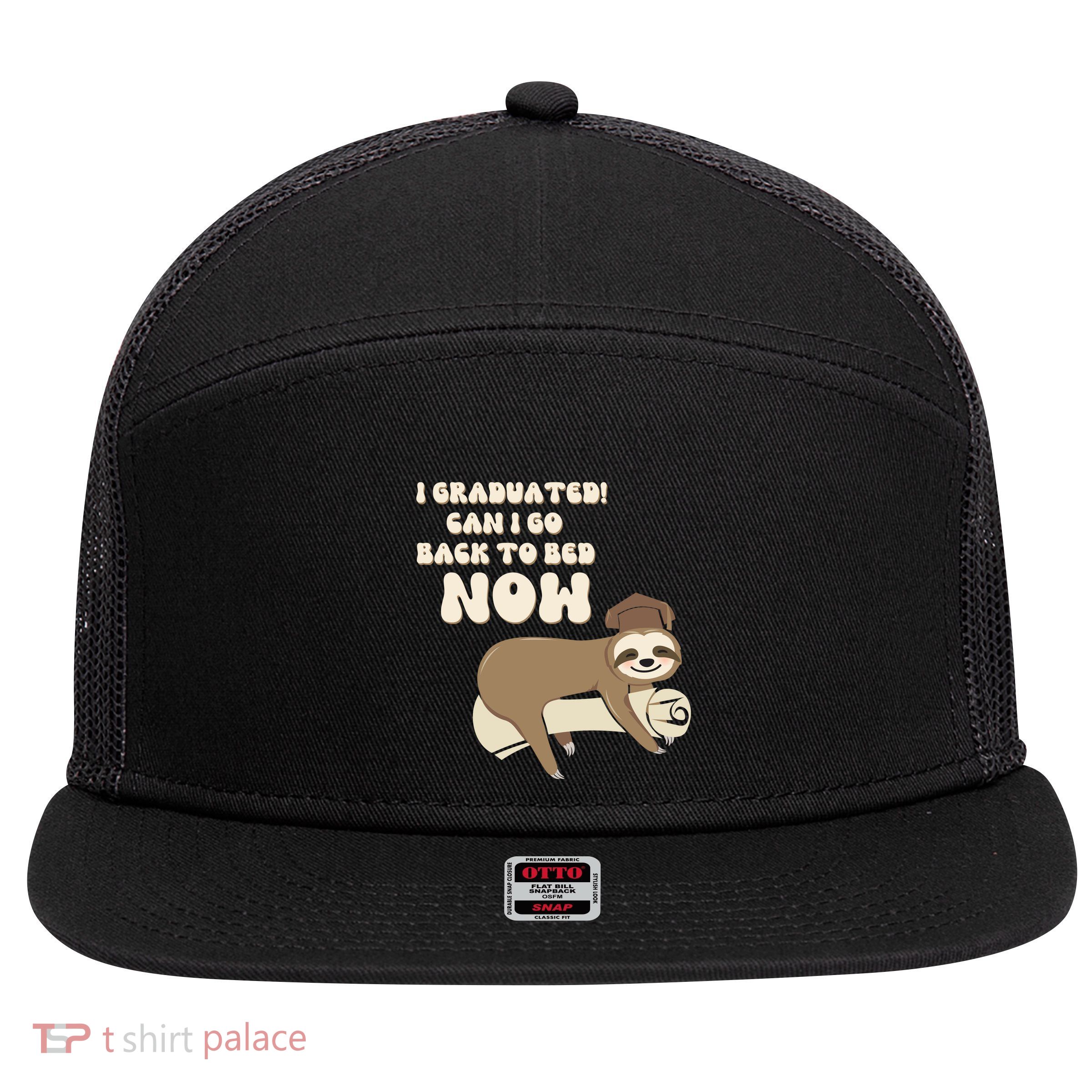 I Graduated Can Go Back To Bed Now Funny Graduation Sloth 7 Panel Mesh Trucker Snapback Hat