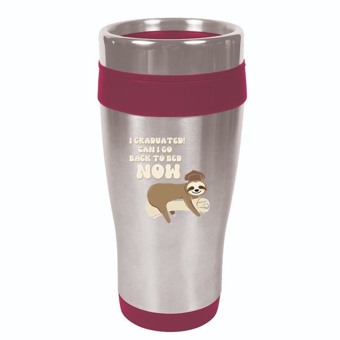 I Graduated Can Go Back To Bed Now Funny Graduation Sloth 16oz Travel Tumbler
