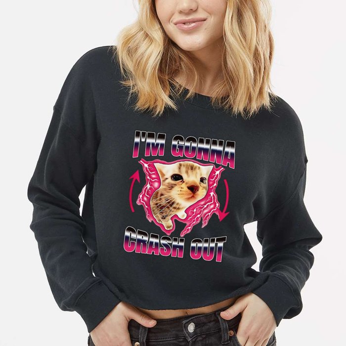 IM Gonna Crash Out Funny Cat Meme Lover Humorous Sarcastic Cropped Pullover Crew