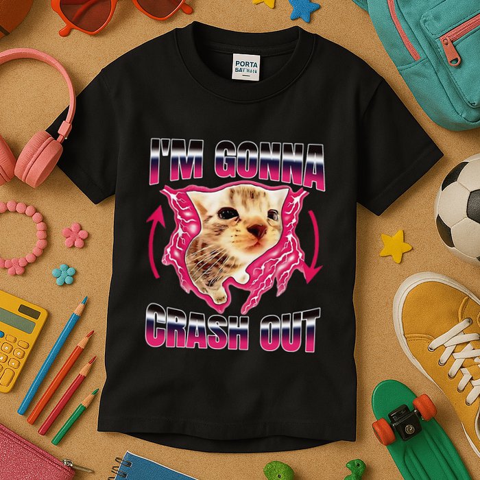 IM Gonna Crash Out Funny Cat Meme Lover Humorous Sarcastic Kids T-Shirt