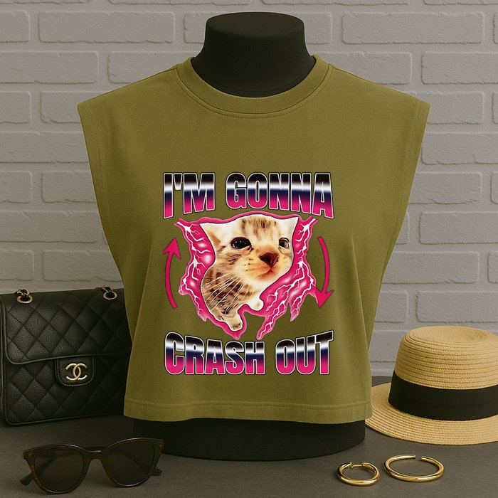 IM Gonna Crash Out Funny Cat Meme Lover Humorous Sarcastic Garment-Dyed Women's Muscle Tee