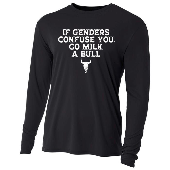 If Genders Confuse You Go Milk A Bull Joke Cooling Performance Long Sleeve Crew