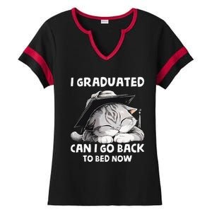 I Graduated Can I Go Back To Bed Now Graduation Cat lover Ladies Halftime Notch Neck Tee