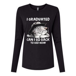 I Graduated Can I Go Back To Bed Now Graduation Cat lover Womens Cotton Relaxed Long Sleeve T-Shirt