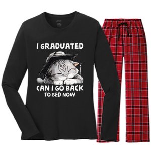 I Graduated Can I Go Back To Bed Now Graduation Cat lover Women's Long Sleeve Flannel Pajama Set 