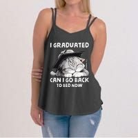 I Graduated Can I Go Back To Bed Now Graduation Cat lover Women's Strappy Tank