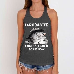 I Graduated Can I Go Back To Bed Now Graduation Cat lover Women's Knotted Racerback Tank