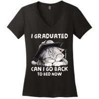 I Graduated Can I Go Back To Bed Now Graduation Cat lover Women's V-Neck T-Shirt