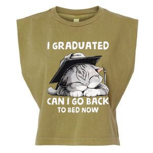 I Graduated Can I Go Back To Bed Now Graduation Cat lover Garment-Dyed Women's Muscle Tee