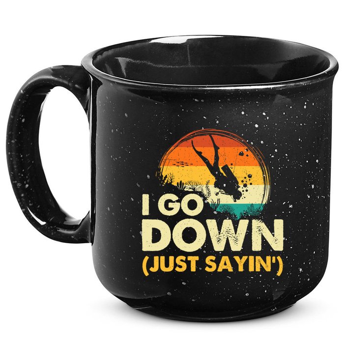 I Go Down Scuba Diver Diving Instructor Underwater 15oz Campfire Ceramic Mug