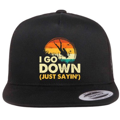 I Go Down Scuba Diver Diving Instructor Underwater Flatbill Hat