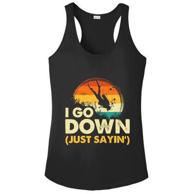 I Go Down Scuba Diver Diving Instructor Underwater Ladies PosiCharge Competitor Racerback Tank