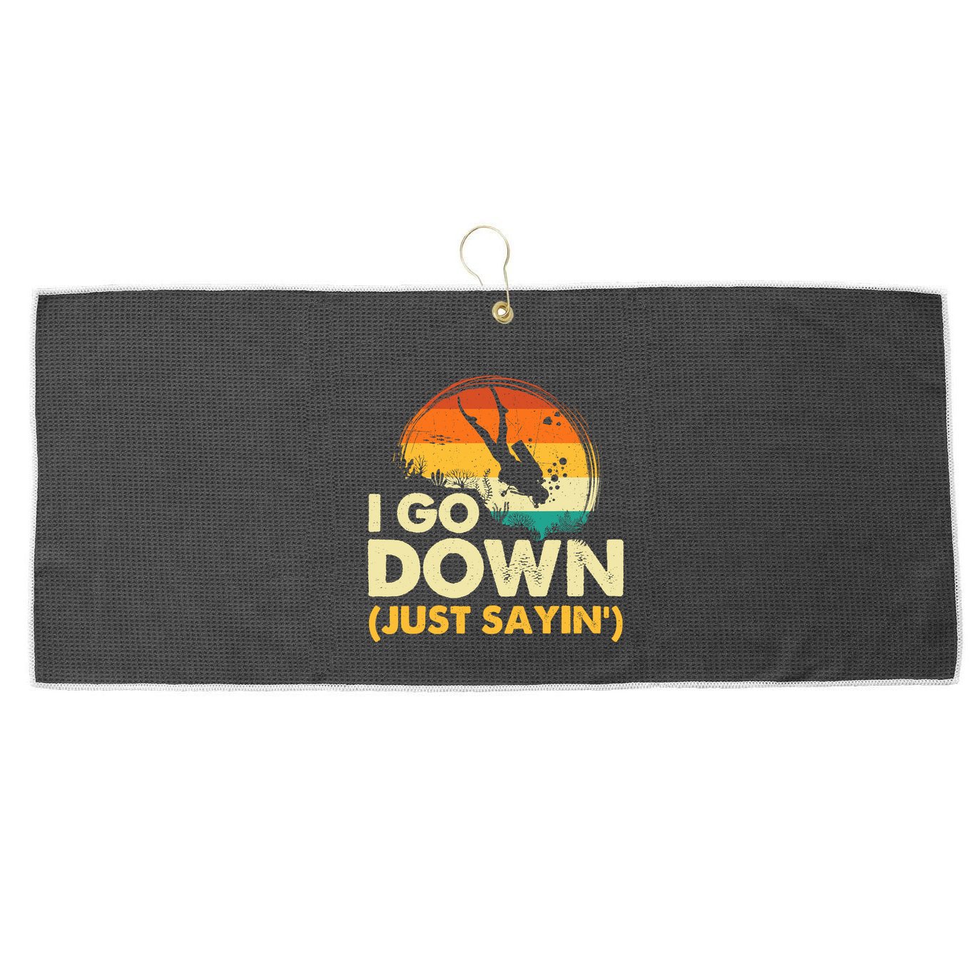 I Go Down Scuba Diver Diving Instructor Underwater Large Microfiber Waffle Golf Towel