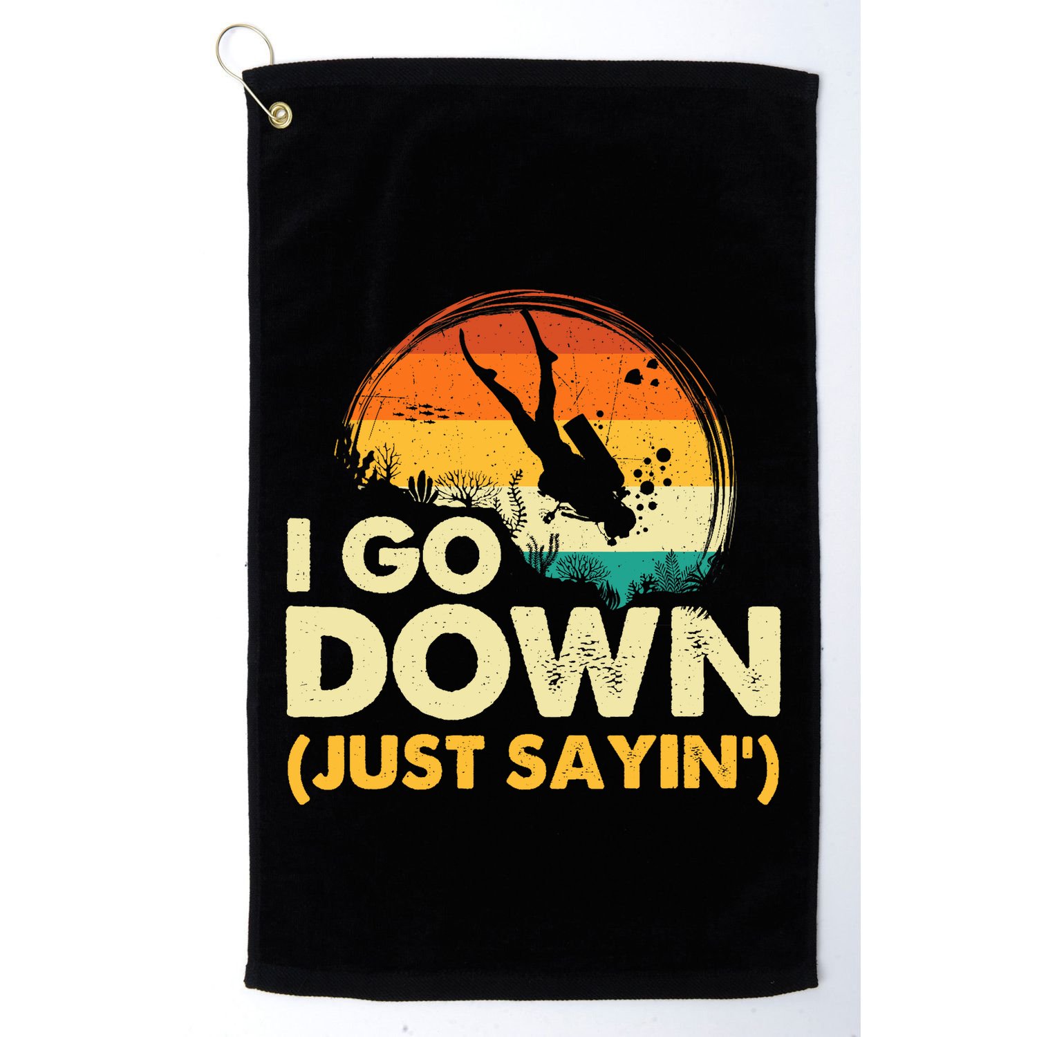 I Go Down Scuba Diver Diving Instructor Underwater Golf Towel