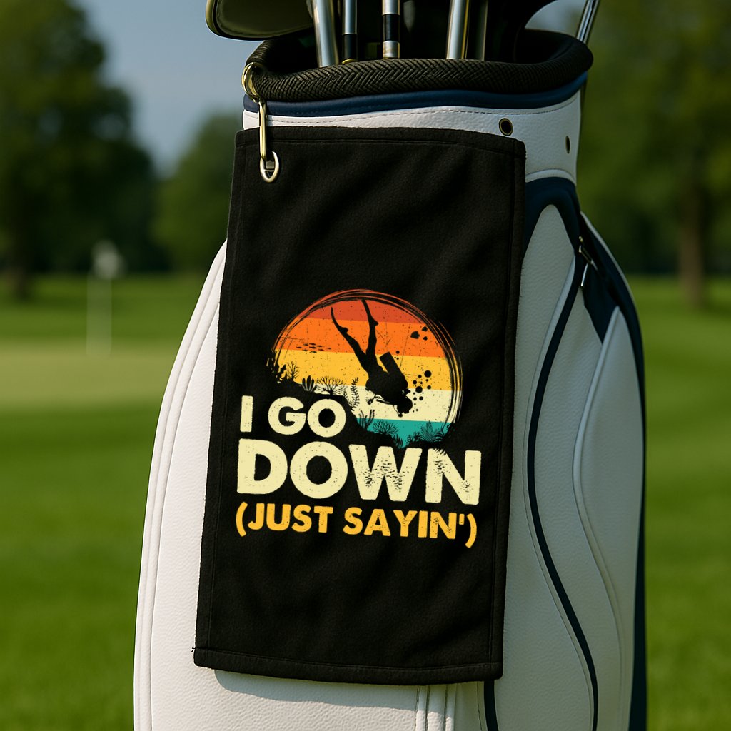 I Go Down Scuba Diver Diving Instructor Underwater Golf Towel