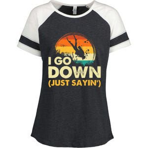 I Go Down Scuba Diver Diving Instructor Underwater Enza Ladies Jersey Colorblock Tee