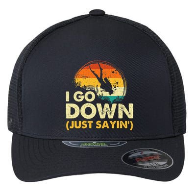 I Go Down Scuba Diver Diving Instructor Underwater Flexfit Unipanel Trucker Cap