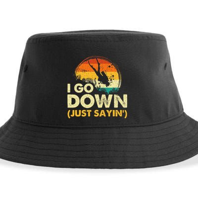 I Go Down Scuba Diver Diving Instructor Underwater Sustainable Bucket Hat