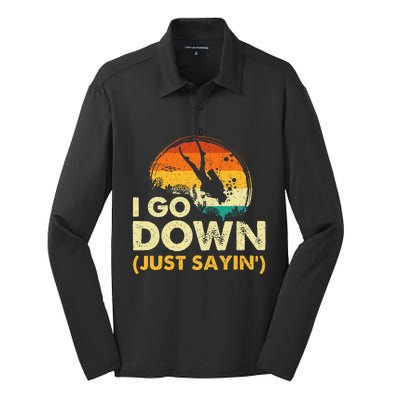 I Go Down Scuba Diver Diving Instructor Underwater Silk Touch Performance Long Sleeve Polo