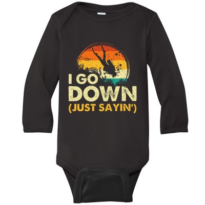 I Go Down Scuba Diver Diving Instructor Underwater Baby Long Sleeve Bodysuit