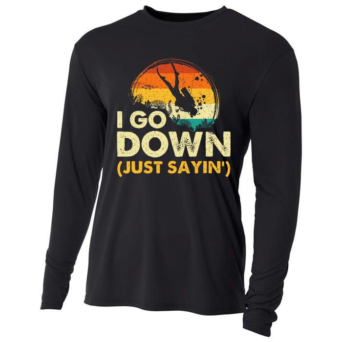 I Go Down Scuba Diver Diving Instructor Underwater Cooling Performance Long Sleeve Crew