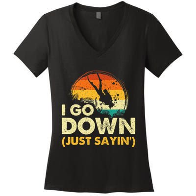 I Go Down Scuba Diver Diving Instructor Underwater Women's V-Neck T-Shirt